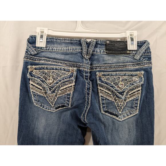 Vigoss Bootcut Jeans 1/2 Blue The New York Slim 29x30 Thick Stitching Bling Dark - Picture 3 of 13